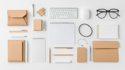 Minimalist Flatlay of Clean Workspace with Stationary and Accessories