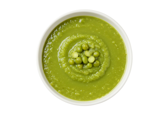 Delicious pea soup in bowl isolated on transparent background