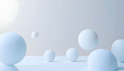Floating Light Blue and White Spheres on a Pastel Background