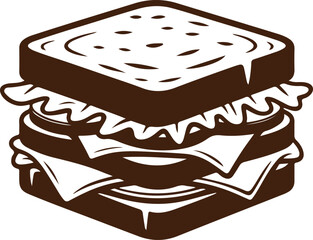single sandwich silhouette, stack bread icon, flat food  vector 