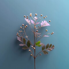 Minimalist Pink Plant Stem on Blue Background