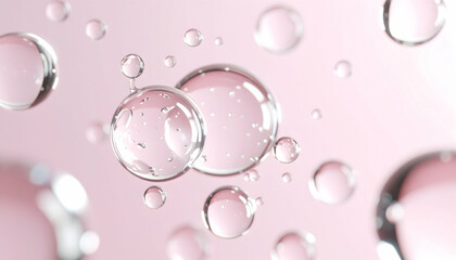 Floating Transparent Bubbles on Pink Background