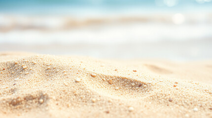 Fototapeta premium Close-up of golden sand dunes with a blurred sky and sun. 