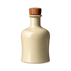 Cream colored ceramic bottle with wooden top isolated on transparent background