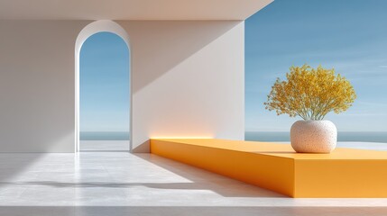 Minimalist Room with Archway and Ocean View