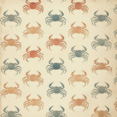 Soft pastel textures with a nostalgic style, showcasing hundreds of small crabs in a retro-inspired low-contrast theme