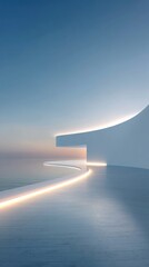 Minimalist Seascape with Modern Architecture at Sunset