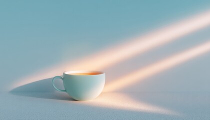 Minimalist White Cup Silhouette with Sunlight Shadows on White Background