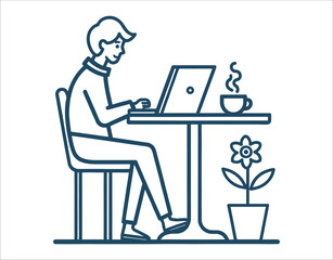 Clean Outline of Person Working on Laptop at Desk