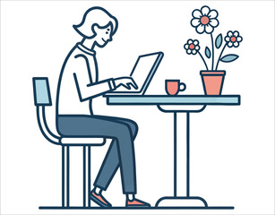 Minimalist Desk Work Icon – Laptop and Tea Cup