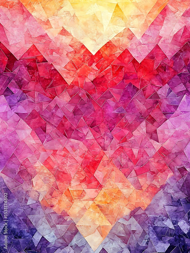 Poster kaleidoscopic triangular pattern with vibrant gradations of colorations
