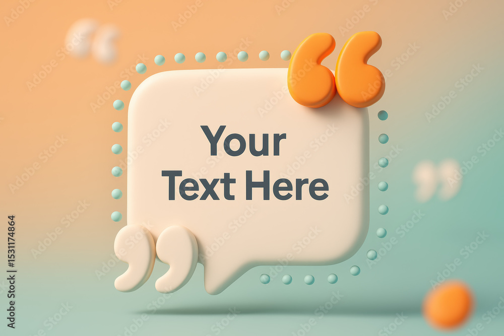 Poster a softly rounded speech bubble featuring colorful quotation marks symbolizes communication and dialo