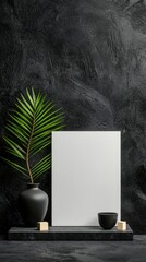 Minimalist Workspace Mockup with Blank Screen and Palm Leaf