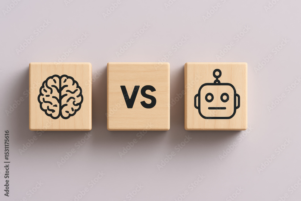 Poster a conceptual representation contrasting human intelligence with artificial automation highlights the