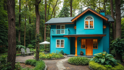 house in the woods, old house in the village, hut in the jungle, river, stone bridge
