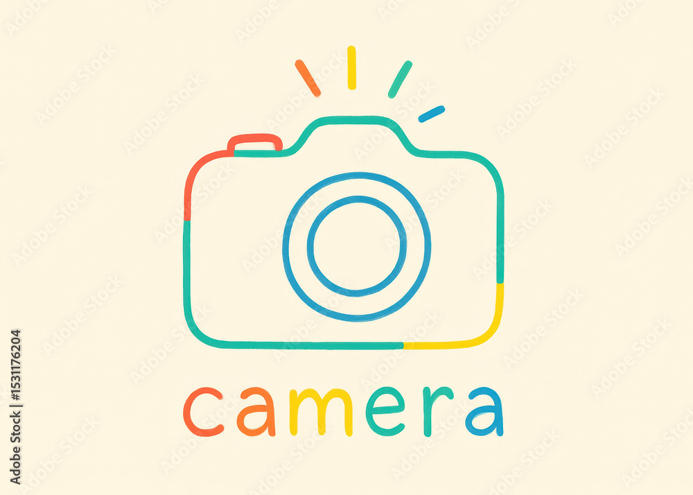 Poster innovation and creativity converge as a continuous multicolor forms a simplified camera icon symboli