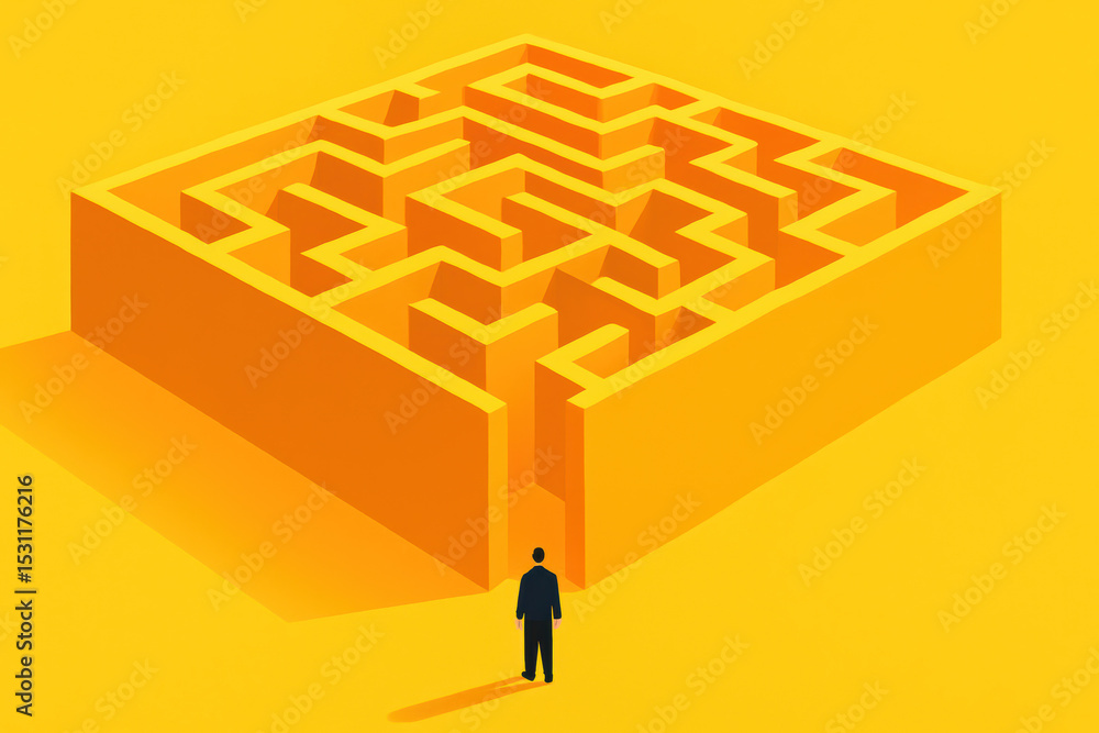 Poster navigating complexity requires strategic thinking and decision making as shown by a person facing a 