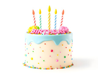 3D birthday cake with vibrant decorations, celebrating joy and creativity in a minimalist style
