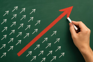 The concept progress is illustrated as smaller arrows converge into a bold rising arrow symbolizing growth and leadership