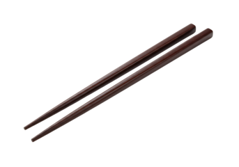 Dark brown wooden chopsticks isolated on transparent background