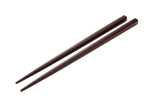 Dark brown wooden chopsticks isolated on transparent background