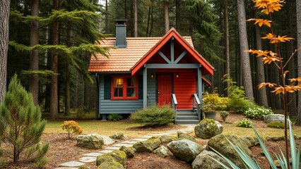 house in the woods, old house in the village, hut in the jungle, river, stone bridge
