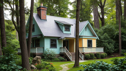 house in the woods, old house in the village, hut in the jungle, river, stone bridge
