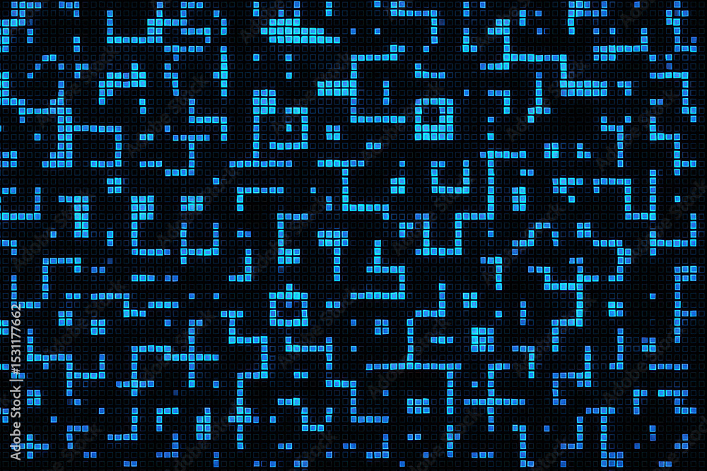 Poster this digital pattern symbolizes data and innovation with a uniform grid small blue squares represent