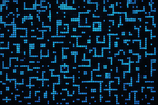 This digital pattern symbolizes data and innovation with a uniform grid small blue squares representing structured information in a modern business context