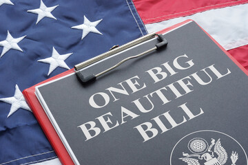 Plakat One Big Beautiful Bill Act is shown using the text and US flag