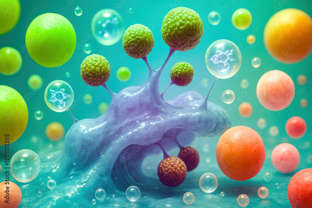 Poster innovation and growth emerge from dynamic connections within vibrant molecular structures symbolizin