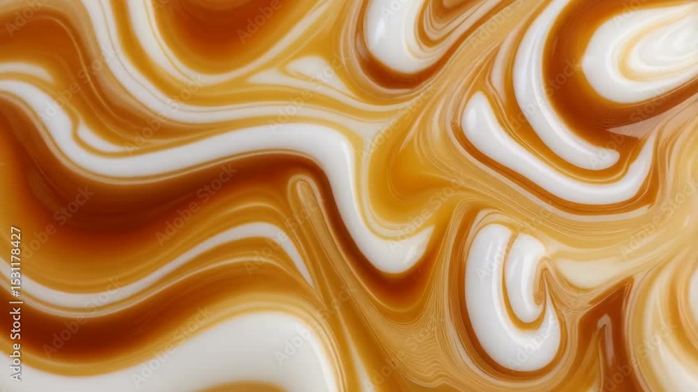Poster swirling streams of light brown caramel and white cream create a soft, flowing and mesmerizing liqui