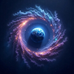 Earth Surrounded by Energy Field in Space