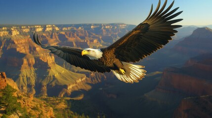 Majestic Bald Eagle Soaring Over the Grand Canyon