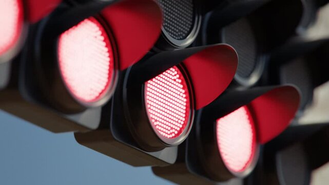 Close up of the formula one car racing starting lights sequence signalling the beginning of the race. 3d animation rendering