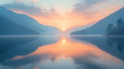 Fototapeta premium Serene sunrise over tranquil lake