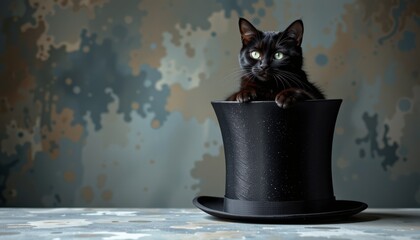Cat in a top hat, portrait of feline charm and elegance in formal attire