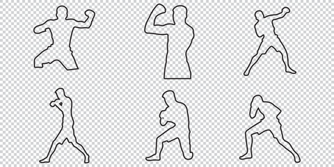 Silhouette Icon Set of a Boxer Throwing a Punch  Minimalist Boxing Action Icons EPS 10