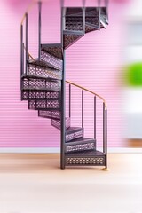 Modern Minimalist Spiral Staircase Against Pink Wall