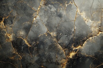 Fototapeta premium Textured black and gold marble surface with intricate veining patterns and cracks