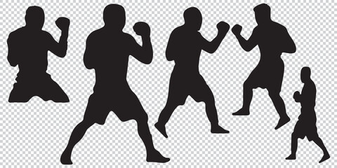 Set of silhouettes of boxer fighting EPS 10