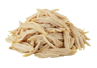 Pile of shredded chicken breast isolated on transparent background