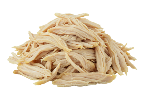 Pile of shredded chicken breast isolated on transparent background