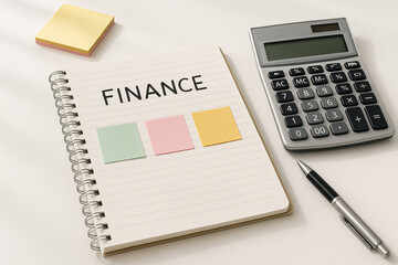 Finance Book with Sticky Notes and Pen on Clean Desk – Personal Budget Setup