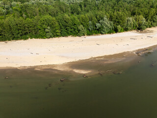 Aerial photo of the gravel point bar on the Drava River, Croatia