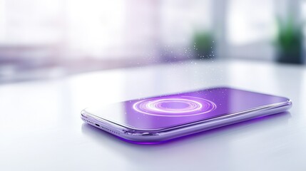 Modern Mobile Phone Login Screen with Face Recognition and Purple Glow