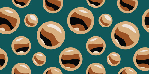 Seamless pattern.Circles wavy lines, bubbles on a green background. Vector illustration.
