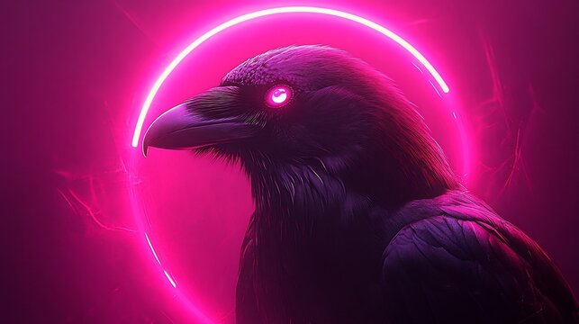 Raven in neon pink circle