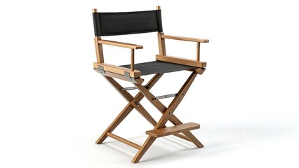 Classic Wooden Director’s Chair with Black Canvas on White Background – Foldable Design Highlight.