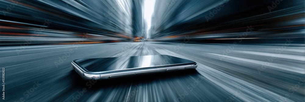 Poster smartphone app crash error with motion blur highlighting a modern urban environment
